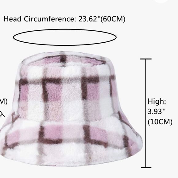 Bucket furry Hat Plaid & Check Print Furry  Winter Warm Faux Fur - Picture 5 of 11